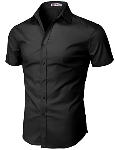H2H Mens Casual Slim Fit Short Sleeve Shirts Black US L/Asia XL (KMTSTS0132)