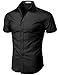 H2H Mens Slim Fit Button Down Shirt for all seasons BLACK US S/Asia M (KMTSTS0132)