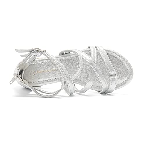 Funkymonkey Kid's Strappy Gladiator Sandal Summer Shoes For Little Girls/Big Girls(1 Little Kid, Silver) #TOP5