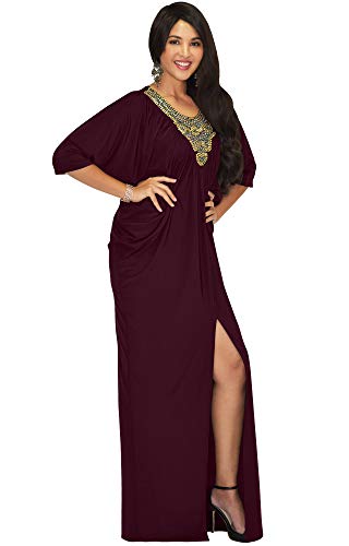 KOH KOH Plus Size Womens Long Sleeve Flowy Caftan Kaftan Casual Comfy Loose Fit Baggy Cocktail Evening Maternity Moroccan Maxi Dress Dresses Gown Gowns Abaya moo moo, Maroon Wine Red 2XL 18-20