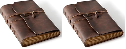 Image of RILIHO Leather Journal Notebook - Genuine Leather Journals for Writing 260 Pages 5x7.1 Inches Vintage Journal For Man and Women Gifts For Man Artist,Travel Journal,Brown (Pack of 2)