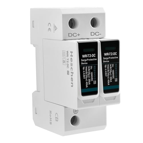 Heschen DC Surge Protection Device for PV, WR-T2-DC, 2P 1000VDC 20kA, T2 Type, Flame Retardant, 35mm DIN Rail Mount, TUV CB Approved