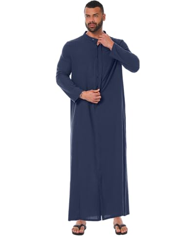 YAOHUOLE Kaftan for Men - Long Sleeve Muslim Thobe with Button Down Closure2