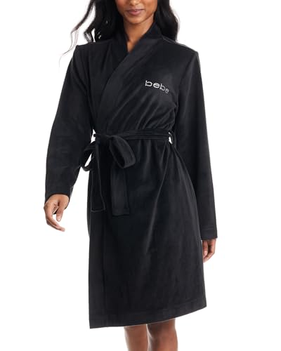 bebe Womens Robes Knee Length with Logo, Soft Velour Bathrobes for Women Gifts for Her
