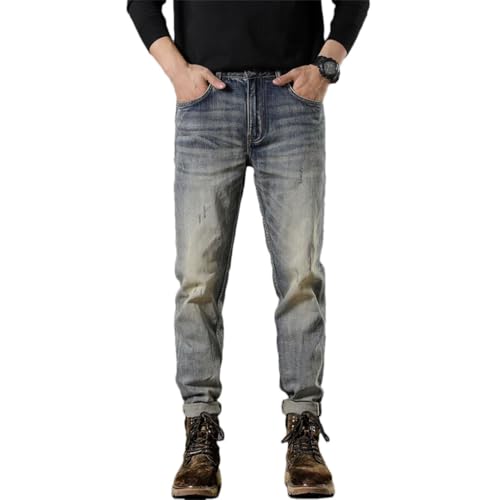 Men's Jeans Street Retro Washed Distressed Slim Fit Nine-Point Skinny Pants