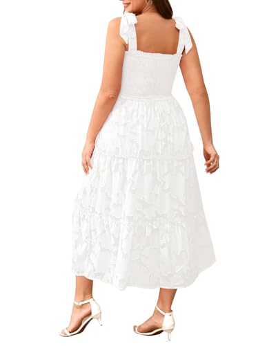 Image of Plus Size Summer Dress - Sun Boho Beach Casual Floral Tiered Smocked Long Maxi Dresses