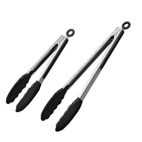 Pinzas de cocina para hornear – 2 piezas de acero inoxidable para coger alimentos, pinza antideslizante para servicio de alimentos barbacoa freír ensalada buffet cocina camping y