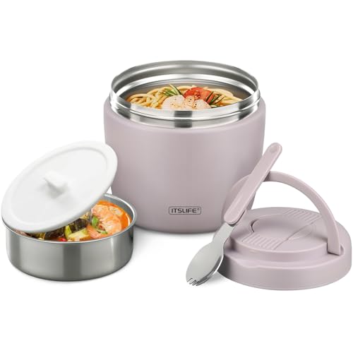 Image of Itslife 32oz Insulated Soup Thermo, Vacuum Stainless Steel Food Jar for Hot & Cold Food, Leakproof Wide Mouth Lunch Container with Spoon, Light Purple