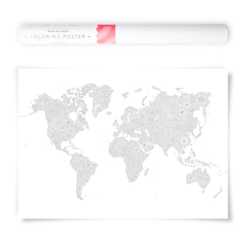 Affiche artistique carte du monde florale poster à colorier 50x70 cm pour décoration DIY