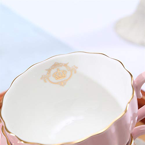 Heasa Porcelain British Royal Series Single Tea Coffee Cup with Saucer, 8 Ounce Cappuccino cup, Latte cup, Expresso Mug(Pink for one) - Thumbnail 4