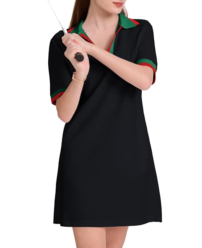 Image of WOWULOVELY Polo Dress for Women V Neck Casual Short Sleeve Mini Shirt Dress Flowy Contrast Color Golf Tennis A Line Dresses