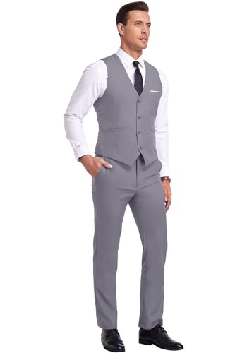 Mens Suits Vest Pant Set, Slim Fit 2 Pieces Casual Suit Waistcoat Wedding Groomsmen4