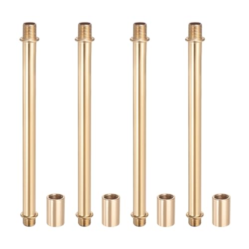 Image of PATIKIL Straight Pipe Lamp Stems Rod Kit, 4 Set M10 Carbon Steel 150mm(5.91 inch) Long Double End Thread Rod with Coupling Nuts Sleeve Connector for Table Lamps Chandeliers,Gold