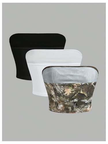 MakeMeChic Women's 3 Pcs Y2k Leopard Print Tube Tops Strapless Cheetah Print Crop Top2