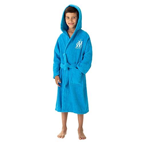 Om Peignoir à Capuche Brodé Enfant Garçon 6 à 8 Ans | 100% Coton certifié Oeko-TEX | Bleu Ciel | Robe de Chambre Enfant