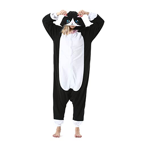 Hstyle Unisexe Adulte Onesie Anime Kigurumi Costume Cosplay Animaux Pyjama À Capuche Vêtements De Nuit Nouveau Chat Noir S