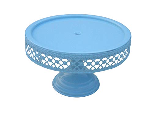 Image of Non Revolving Cake Stand Pedestal 9 inch Diameter (Top), Strong Metal (Blue)