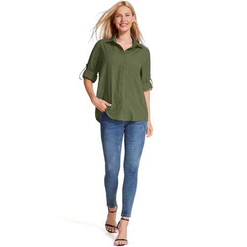 Camisas femininas Safari Sun UPF 50+ proteção solar UV manga longa ao ar livre secagem rápida pesca