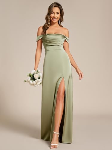 Ever-Pretty Women's Off-Shoulder Split Floor Length Pleated Backless Bandage Satin Prom Dress 023204