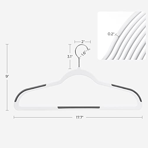 SONGMICS Clothes Hangers, Pack of 50 Plastic Coat Hangers, Space-Saving, 0.2 Inches Thick, 17.7 Inches Wide, 360° Swivel Hook, Cloud White and Dark Gray UCRP050W50