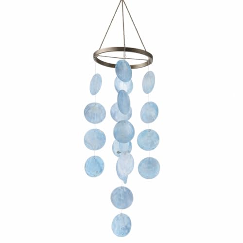 RVYEIOP Conchiglia decorativa boho lunga 43 cm, ghirlanda acchiappasogni blu, campanellino eolico, ciondolo conchiglie Capiz retrò (blu).