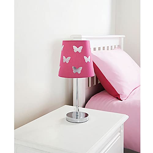 FizStylish Crown Cut Out Table LAMP Light Chrome Base 39CM Kids Girls Bed  Room Pink HOT Pink Butterfly