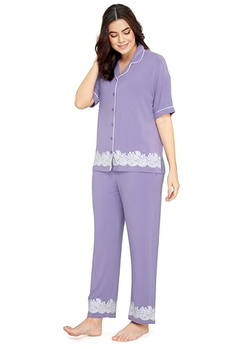 Image of ZEYO - Women's Viscose Floral Printed Night Suit Set of Shirt & Pajama Set