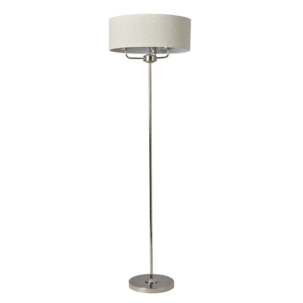 Litecraft Polished Chrome Celia Floor Lamp 3 Light With Natural Drum Shade