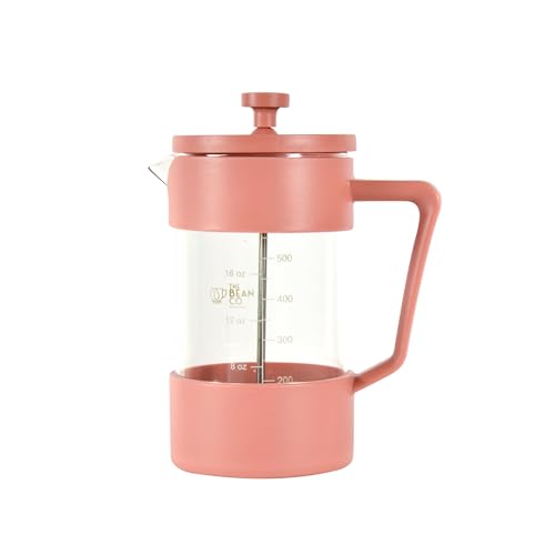 Image of THE BEAN CO French Press Coffee Maker 600 ml | Heat Resistant Borosilicate Glass | 4 Level Filteration (Pink)