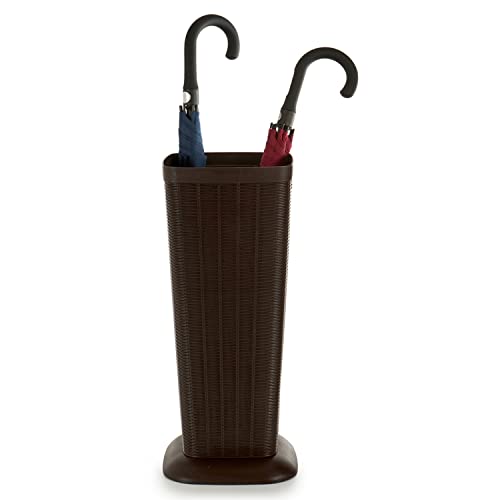 TIENDA EURASIA - Paraguero Elegante, Paraguero de Plastico con Diseño de Mimbre, Tamaño 25 x 25 x 57 cm, Paraguero Apto para Paraguas Largos y Paraguas Plegables (Marrón)