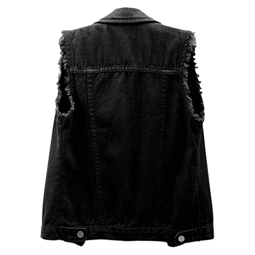 loveimgs Women's Fashion Sleeveless Regular Fit Lightweight Button Front Candy Color Ripped Denim Vest Jacket Pockets2