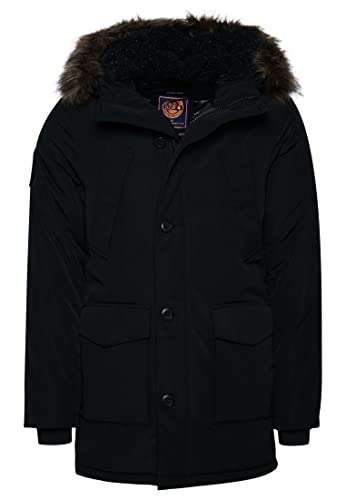 Superdry Herren Everest Parka mit Kapuze und Kunstfellbesatz Tiefschwarz L