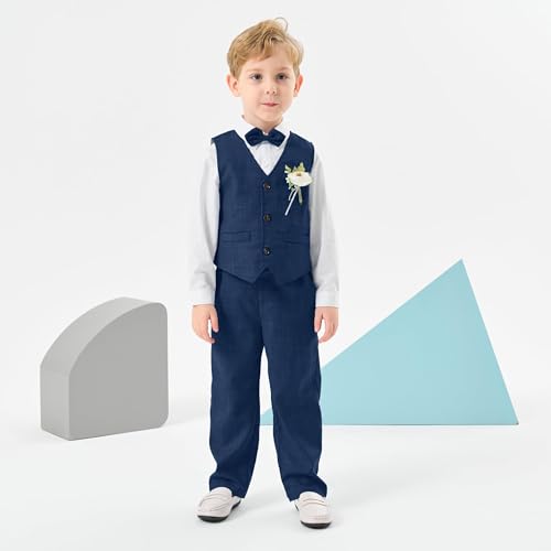 Image of Volunboy Baby Boys Formal Wedding Ring Bearer Outfits Toddler Gentleman Bowtie Vest Guest Suits Dress Shirt Pants Set