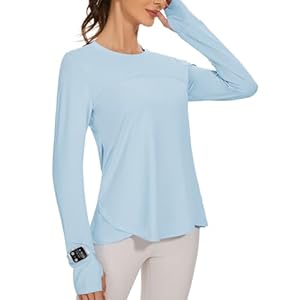 IECCP Workout Shirts for Women Long Sleeve Athletic Tops UPF 50+ Sun Shirts Rashguard with Thumbhole and Watching Window