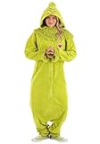 elope Dr. Seuss The Grinch Costume for Adults, Jumpsuit with Hood, Furry Green Monster Onesie Outfit Large/X-Large