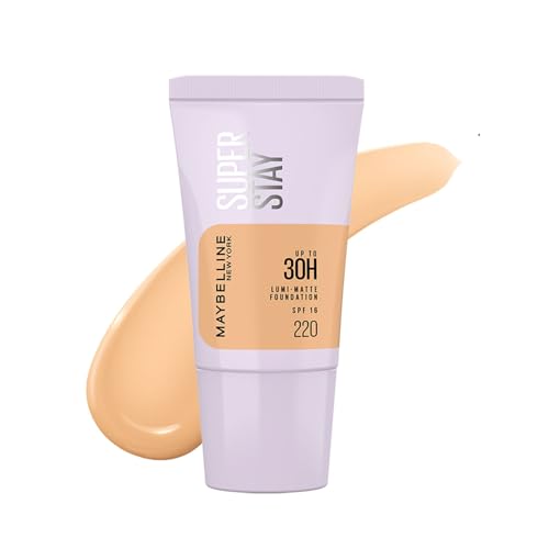 Maybelline New York Super Stay Lumi-Matte Foundation- 220, 30H Wear, Lightweight, Suitable for all Skin Types, Soft Glow, Buildable Coverage, 18ml