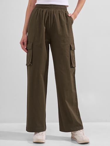 Image of Tokyo Talkies Pure Cotton Straight Wide Leg Cargo Pants |Relaxed Fit Utility Trousers