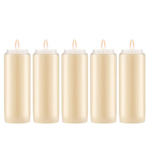 Lerner 9-Day Memorial Candles 5 Pack 7 Pillar Prayer Candle in Plastic Jar Long-Lasting Smokeless Clean Burning Mourning & Shiva Candle for Vigils Church Synagogue Jewish Yahrzeit Candles