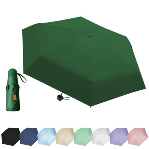 EEPLUYTY Mini-Regenschirm, Sechs-Knochen UV-Schutz Sonnenschirm für den Außenbereich, Regen- oder Sonnenschein, Tragbar (Dunkelgrün)