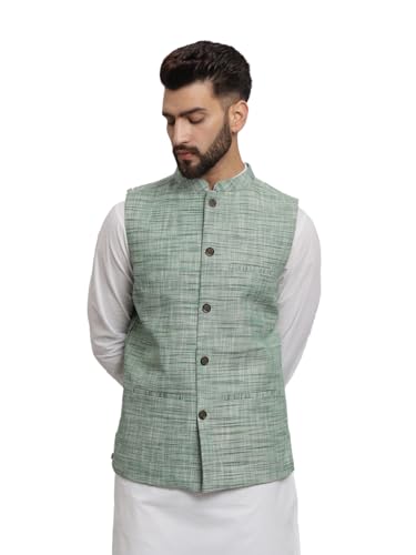 Image of LATEST CHIKAN Men's Traditional Cotton Solid Nehru Jacket /Waistcoat