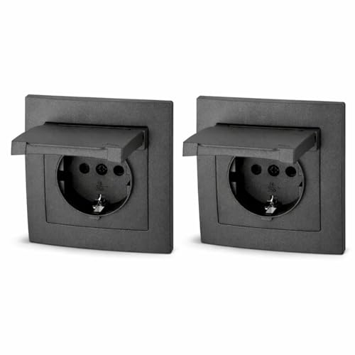 2er Pack, Unterputz Steckdose IP44, Steckklemme, All-in-One, Serie ET-1 anthrazit
