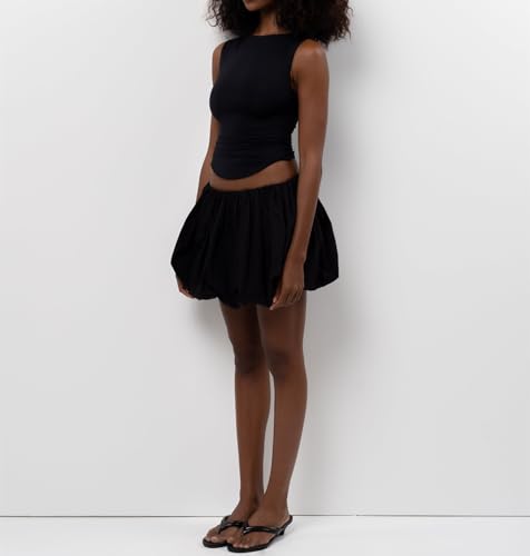 Women Y2K Bubble Skirt High Waist Ruffle Hem A Line Pleated Mini Short Skirt Teen Girls Puffy Short Skirts Streetwear3