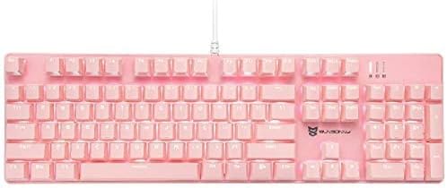 Qisan Mechanical Gaming Keyboard, Wired Keyboard, LED Backlight, Pink, 104 Keys, US Layout, Gaming Keyboard with Removable, Red Switch