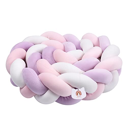 Image of XHJRI Soft Cushion Knot Pillow, Suitable for Home Decor and Furniture Decoration, Bed Gap Filling Cushion Plush for Boys Girls Gift Decoration (Purple Pink White, 157 Inch, 1 Count (Pack of 1))