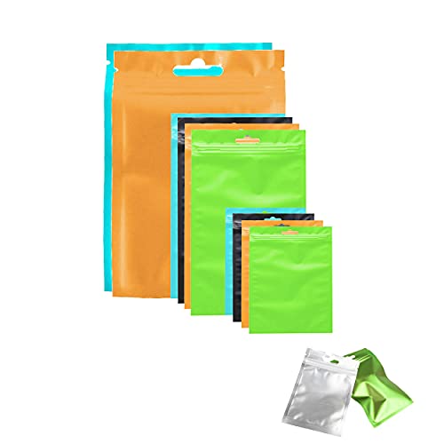 Only Warm 100 PC Cookies Mylar Bags 3.5g with Clear Window Ziplock Self Sealing for Food Storage Smell Proof Odorless Mylar Resealable Foil Pouch Bags Black Green,Blue,Gold