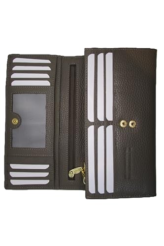 Womens Wallet Italian Leather Vera Pelle Type Made In Italy Purse Leather Wallet, Lacca Red (Creta Alce dark gray)3