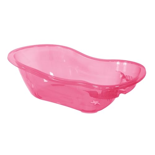 simpa - simpa 50L 50 Litre Large Transparent Pink Plastic Baby Bath Tub with Integrated Plug Hole