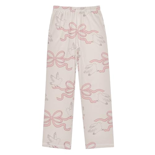 Bird and Ribbon Boys Pants Boys Athletic Pants Long Pant for Boywith Pockets Wide-Leg Size 6-14Y