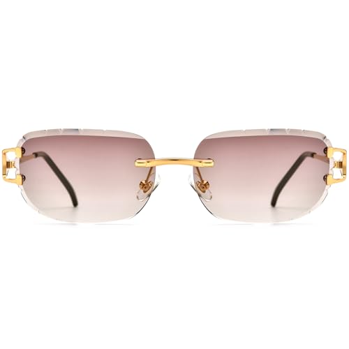 Image of HEPIDEM Rimless Rectangle Zircon Diamonds UV400 Square Sunglasses for Men with Nylon Lens
