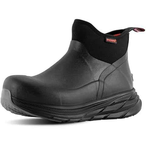 Showave Men's Rubber Rain Boots Lightweight Mud Booties Waterproof Non-slip Insulated Garden Boots (Black, Size 9) Cover